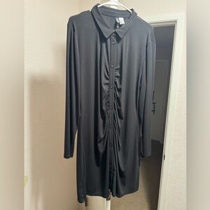 H&M Black Ribbed Button-Up Dress